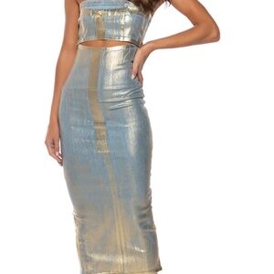 GOLD DENIM COATED MIDI DRESS